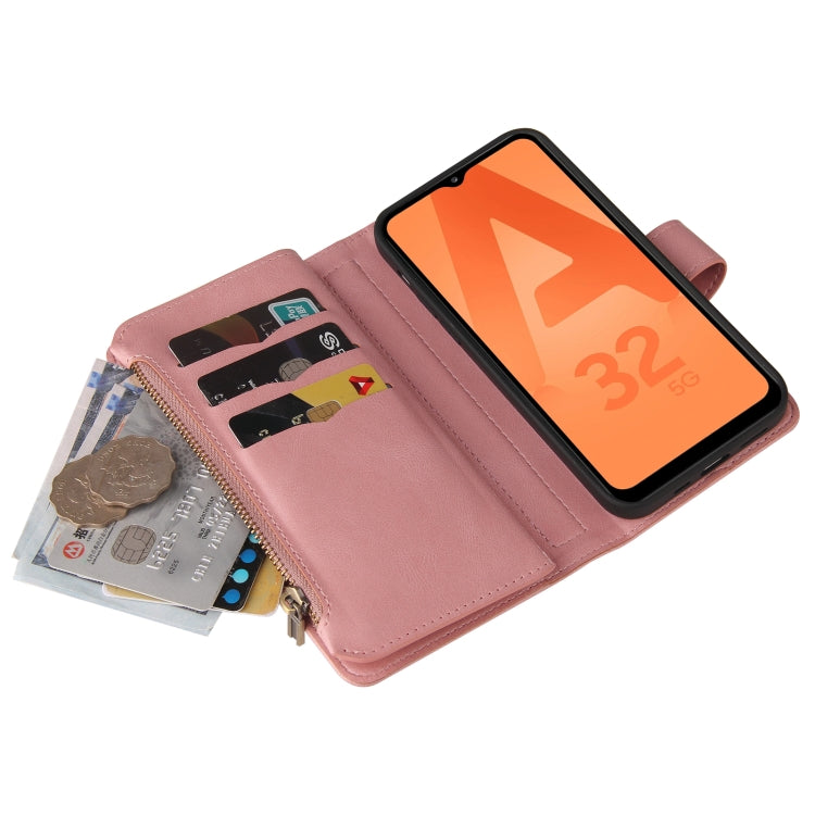 For Samsung Galaxy A32 5G Skin Feel PU + TPU Horizontal Flip Leather Case with Holder & 15 Cards Slot & Wallet & Zipper Pocket & Lanyard