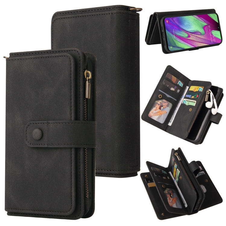 For Samsung Galaxy A40 Skin Feel PU + TPU Horizontal Flip Leather Case with Holder & 15 Cards Slot & Wallet & Zipper Pocket & Lanyard