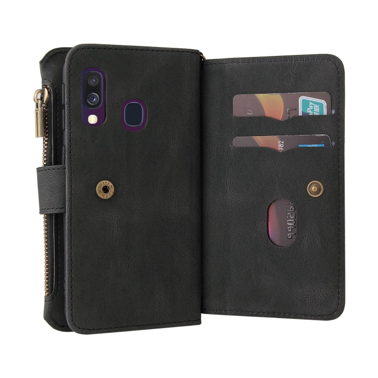 For Samsung Galaxy A40 Skin Feel PU + TPU Horizontal Flip Leather Case with Holder & 15 Cards Slot & Wallet & Zipper Pocket & Lanyard