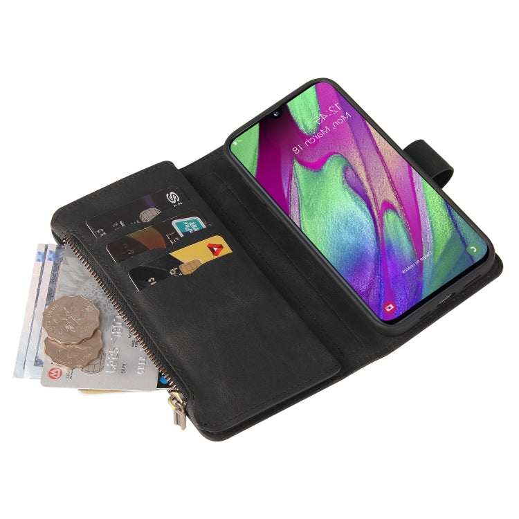 For Samsung Galaxy A40 Skin Feel PU + TPU Horizontal Flip Leather Case with Holder & 15 Cards Slot & Wallet & Zipper Pocket & Lanyard