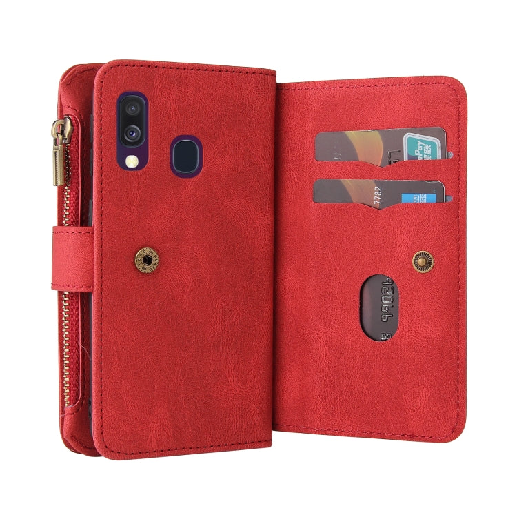 For Samsung Galaxy A40 Skin Feel PU + TPU Horizontal Flip Leather Case with Holder & 15 Cards Slot & Wallet & Zipper Pocket & Lanyard