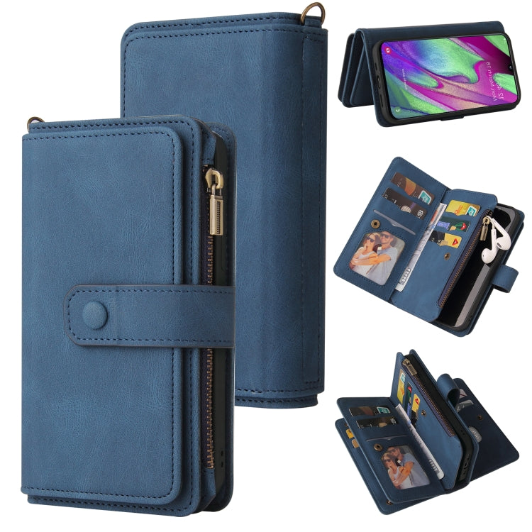 For Samsung Galaxy A40 Skin Feel PU + TPU Horizontal Flip Leather Case with Holder & 15 Cards Slot & Wallet & Zipper Pocket & Lanyard
