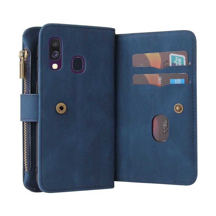 For Samsung Galaxy A40 Skin Feel PU + TPU Horizontal Flip Leather Case with Holder & 15 Cards Slot & Wallet & Zipper Pocket & Lanyard