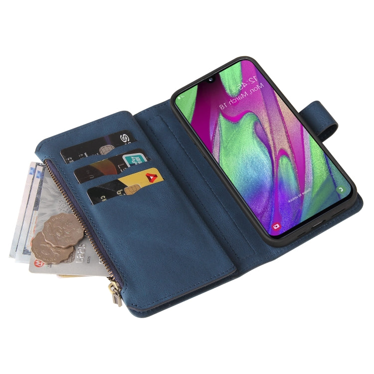 For Samsung Galaxy A40 Skin Feel PU + TPU Horizontal Flip Leather Case with Holder & 15 Cards Slot & Wallet & Zipper Pocket & Lanyard