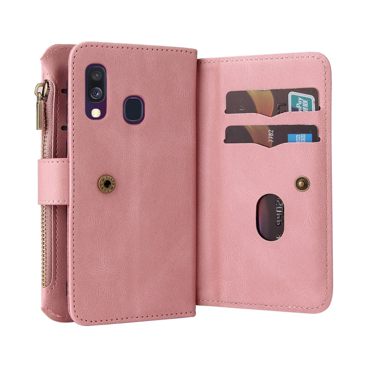 For Samsung Galaxy A40 Skin Feel PU + TPU Horizontal Flip Leather Case with Holder & 15 Cards Slot & Wallet & Zipper Pocket & Lanyard