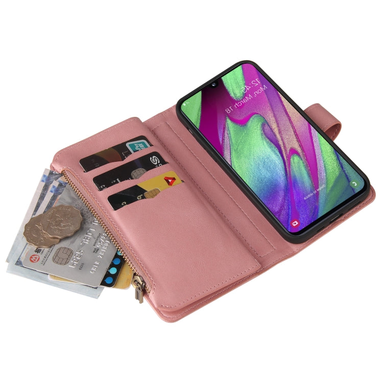 For Samsung Galaxy A40 Skin Feel PU + TPU Horizontal Flip Leather Case with Holder & 15 Cards Slot & Wallet & Zipper Pocket & Lanyard