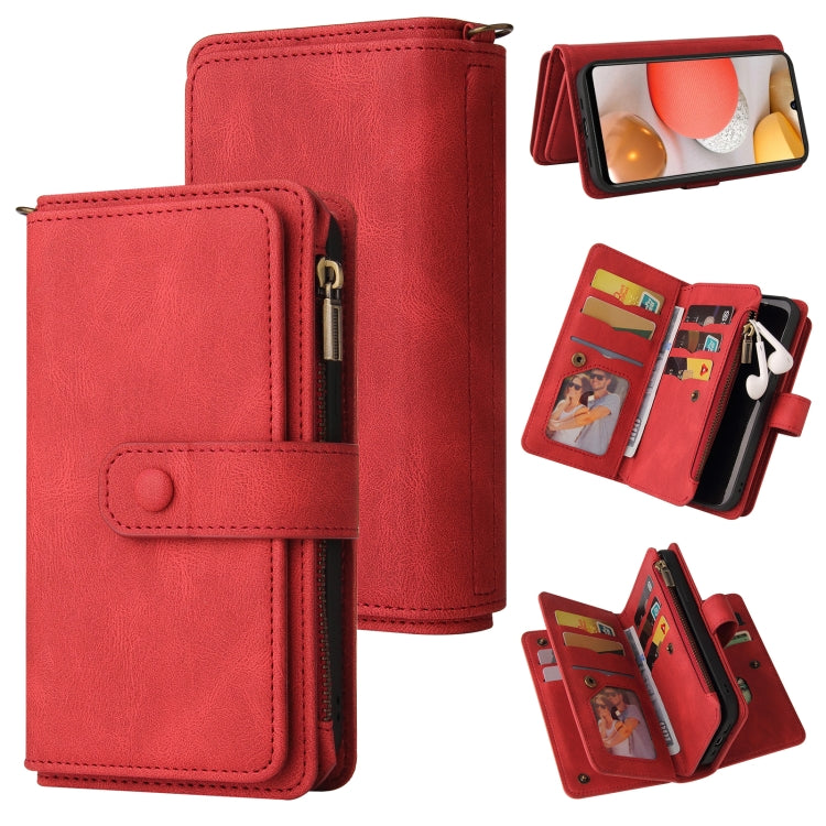 For Samsung Galaxy A42 5G Skin Feel PU + TPU Horizontal Flip Leather Case with Holder & 15 Cards Slot & Wallet & Zipper Pocket & Lanyard