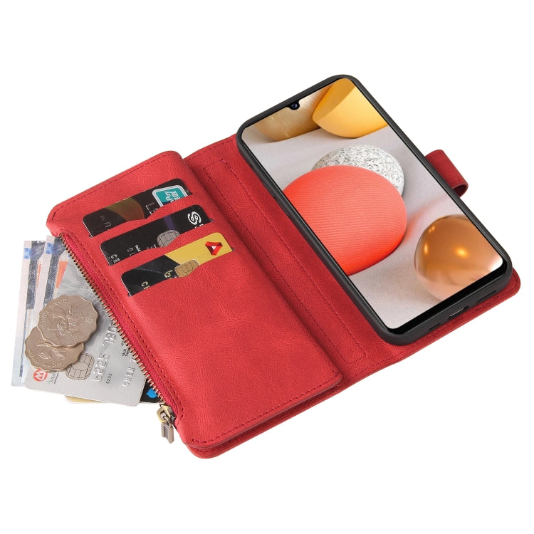 For Samsung Galaxy A42 5G Skin Feel PU + TPU Horizontal Flip Leather Case with Holder & 15 Cards Slot & Wallet & Zipper Pocket & Lanyard