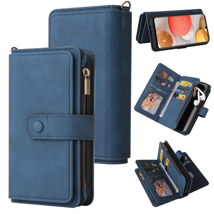 For Samsung Galaxy A42 5G Skin Feel PU + TPU Horizontal Flip Leather Case with Holder & 15 Cards Slot & Wallet & Zipper Pocket & Lanyard