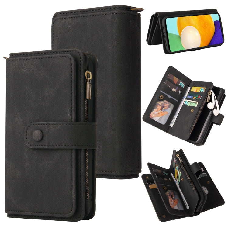 For Samsung Galaxy A52 5G / 4G Skin Feel PU + TPU Horizontal Flip Leather Case with Holder & 15 Cards Slot & Wallet & Zipper Pocket & Lanyard