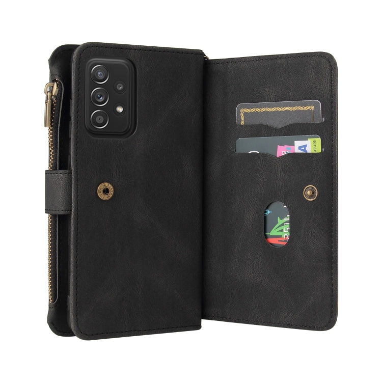 For Samsung Galaxy A52 5G / 4G Skin Feel PU + TPU Horizontal Flip Leather Case with Holder & 15 Cards Slot & Wallet & Zipper Pocket & Lanyard