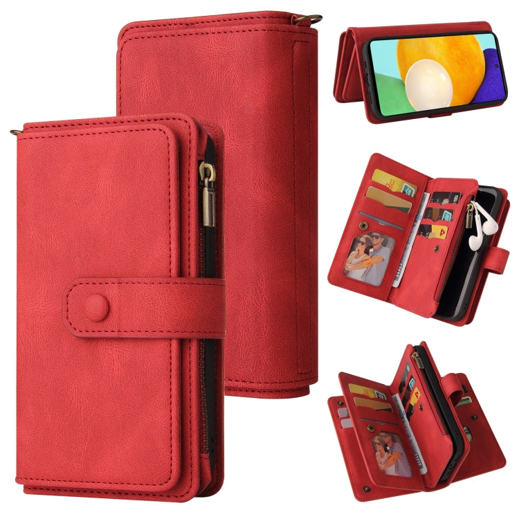 For Samsung Galaxy A52 5G / 4G Skin Feel PU + TPU Horizontal Flip Leather Case with Holder & 15 Cards Slot & Wallet & Zipper Pocket & Lanyard
