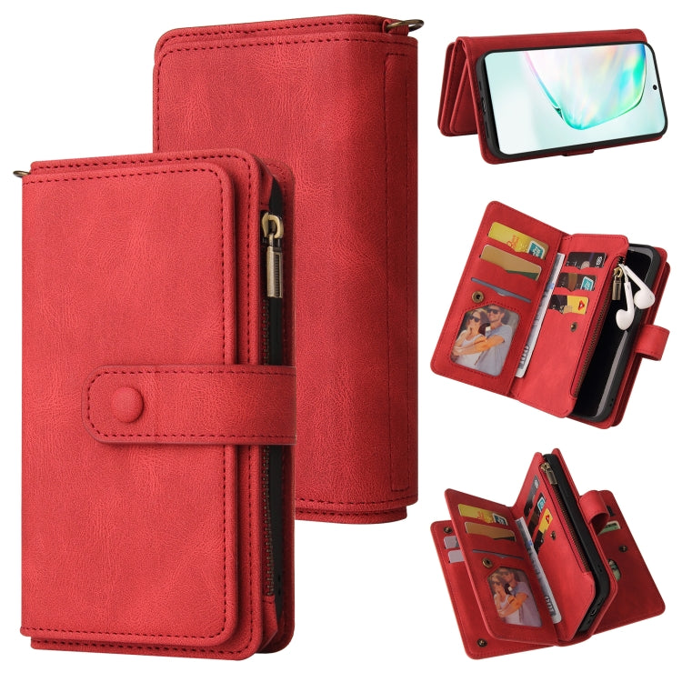 For Samsung Galaxy A91 / S10 Lite Skin Feel PU + TPU Horizontal Flip Leather Case with Holder & 15 Cards Slot & Wallet & Zipper Pocket & Lanyard
