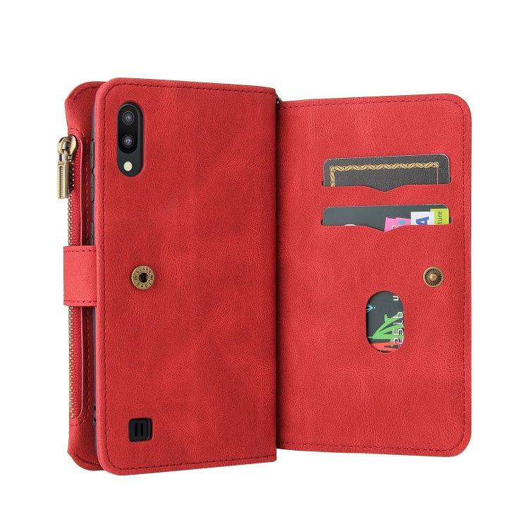 For Samsung Galaxy M10 / A10 Skin Feel PU + TPU Horizontal Flip Leather Case with Holder & 15 Cards Slot & Wallet & Zipper Pocket & Lanyard
