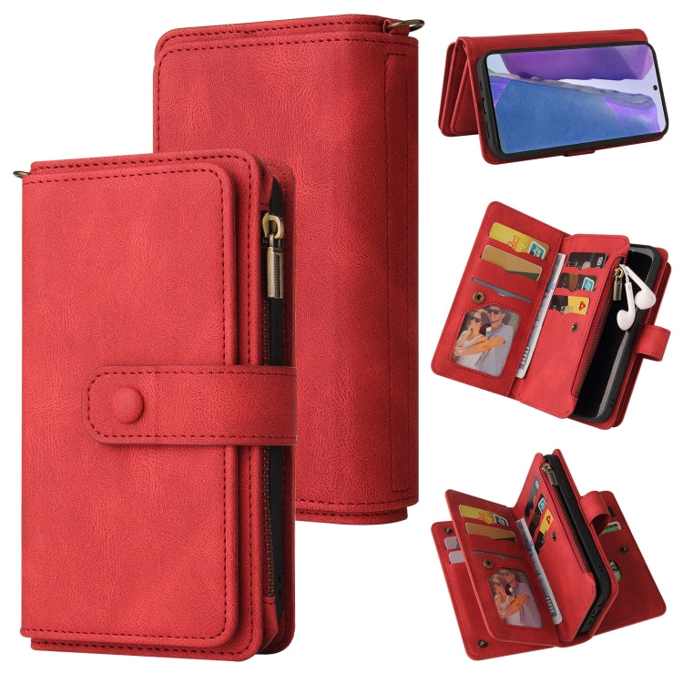 For Samsung Galaxy Note20 Skin Feel PU + TPU Horizontal Flip Leather Case with Holder & 15 Cards Slot & Wallet & Zipper Pocket & Lanyard