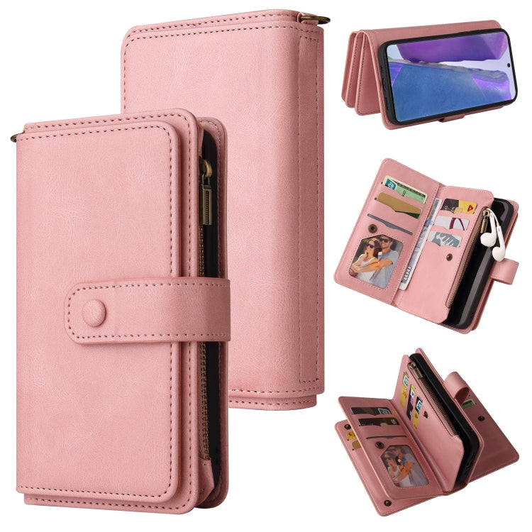 For Samsung Galaxy Note20 Skin Feel PU + TPU Horizontal Flip Leather Case with Holder & 15 Cards Slot & Wallet & Zipper Pocket & Lanyard