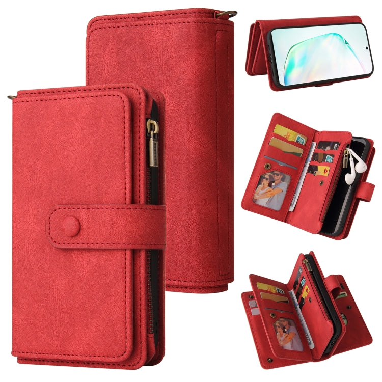 For Samsung Galaxy Note10+ Skin Feel PU + TPU Horizontal Flip Leather Case with Holder & 15 Cards Slot & Wallet & Zipper Pocket & Lanyard