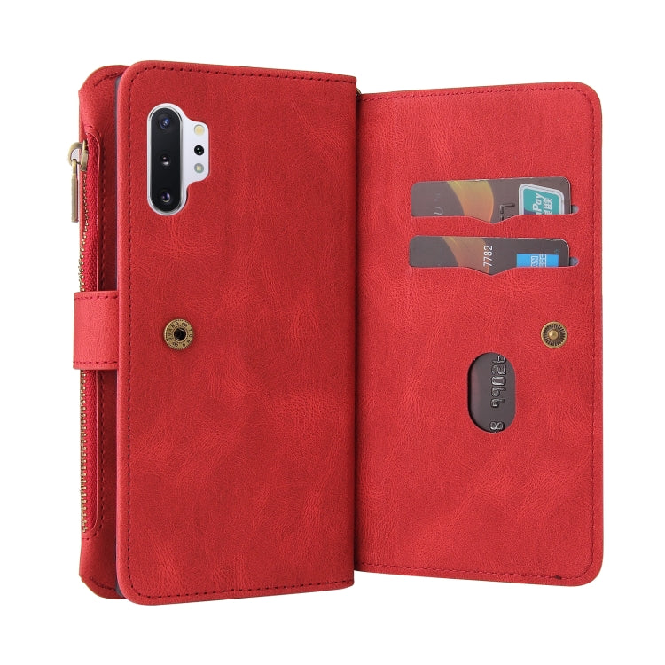 For Samsung Galaxy Note10+ Skin Feel PU + TPU Horizontal Flip Leather Case with Holder & 15 Cards Slot & Wallet & Zipper Pocket & Lanyard