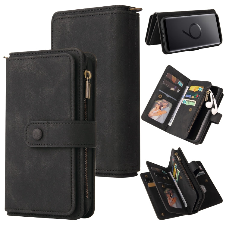 For Samsung Galaxy S9 Skin Feel PU + TPU Horizontal Flip Leather Case with Holder & 15 Cards Slot & Wallet & Zipper Pocket & Lanyard