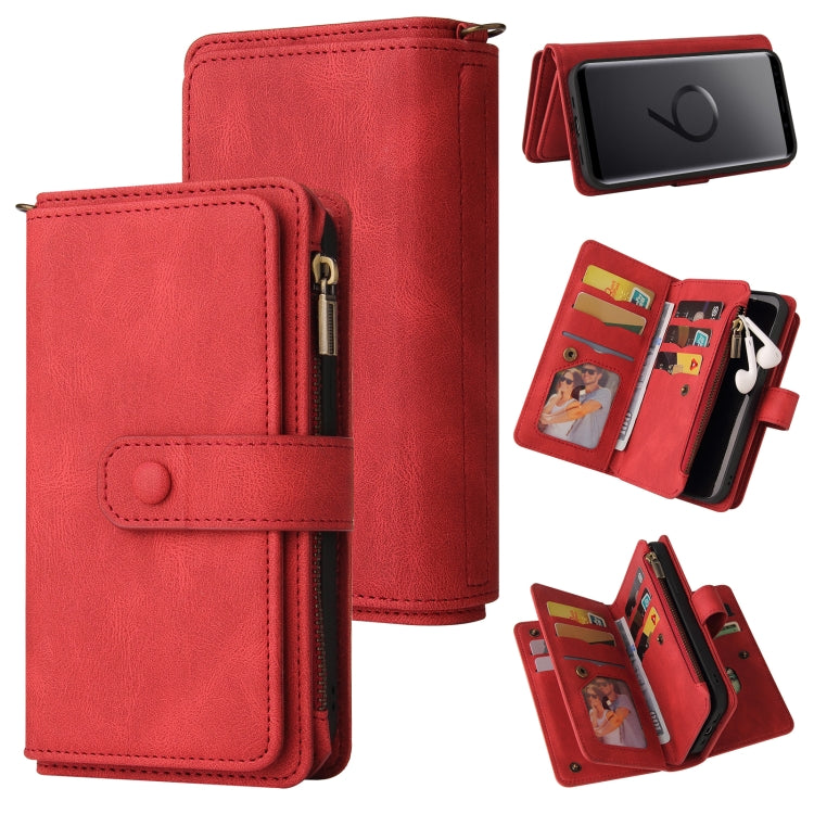 For Samsung Galaxy S9 Skin Feel PU + TPU Horizontal Flip Leather Case with Holder & 15 Cards Slot & Wallet & Zipper Pocket & Lanyard