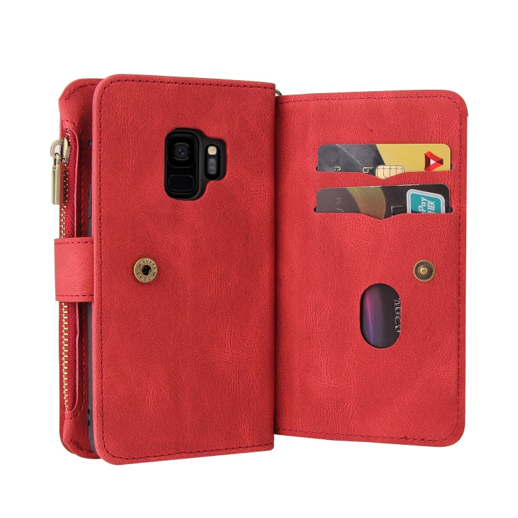 For Samsung Galaxy S9 Skin Feel PU + TPU Horizontal Flip Leather Case with Holder & 15 Cards Slot & Wallet & Zipper Pocket & Lanyard