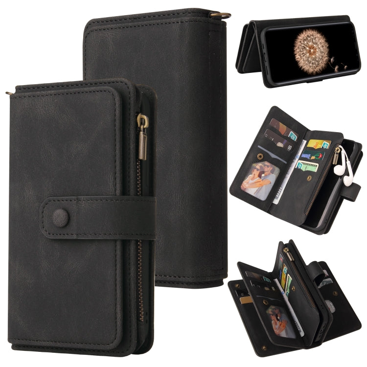 For Samsung Galaxy S9+ Skin Feel PU + TPU Horizontal Flip Leather Case with Holder & 15 Cards Slot & Wallet & Zipper Pocket & Lanyard