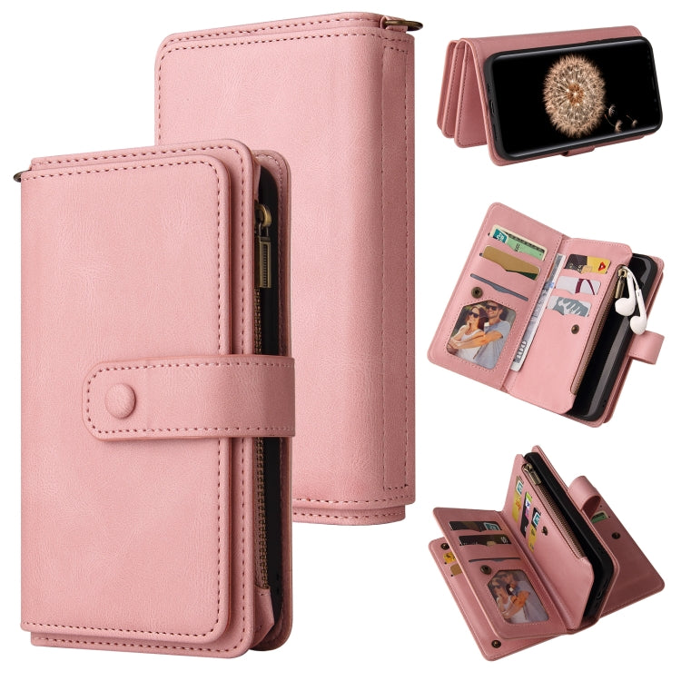 For Samsung Galaxy S9+ Skin Feel PU + TPU Horizontal Flip Leather Case with Holder & 15 Cards Slot & Wallet & Zipper Pocket & Lanyard
