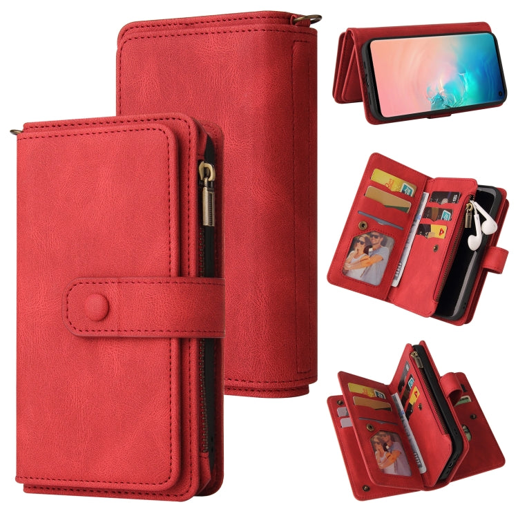 For Samsung Galaxy S10 Skin Feel PU + TPU Horizontal Flip Leather Case with Holder & 15 Cards Slot & Wallet & Zipper Pocket & Lanyard
