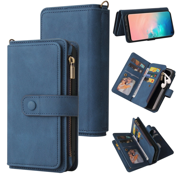 For Samsung Galaxy S10 Skin Feel PU + TPU Horizontal Flip Leather Case with Holder & 15 Cards Slot & Wallet & Zipper Pocket & Lanyard