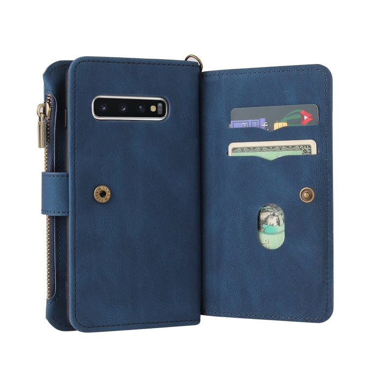 For Samsung Galaxy S10 Skin Feel PU + TPU Horizontal Flip Leather Case with Holder & 15 Cards Slot & Wallet & Zipper Pocket & Lanyard