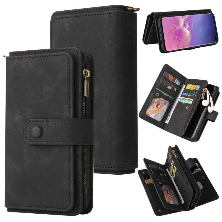 For Samsung Galaxy S10+ Skin Feel PU + TPU Horizontal Flip Leather Case with Holder & 15 Cards Slot & Wallet & Zipper Pocket & Lanyard