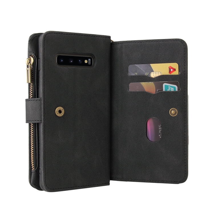 For Samsung Galaxy S10+ Skin Feel PU + TPU Horizontal Flip Leather Case with Holder & 15 Cards Slot & Wallet & Zipper Pocket & Lanyard