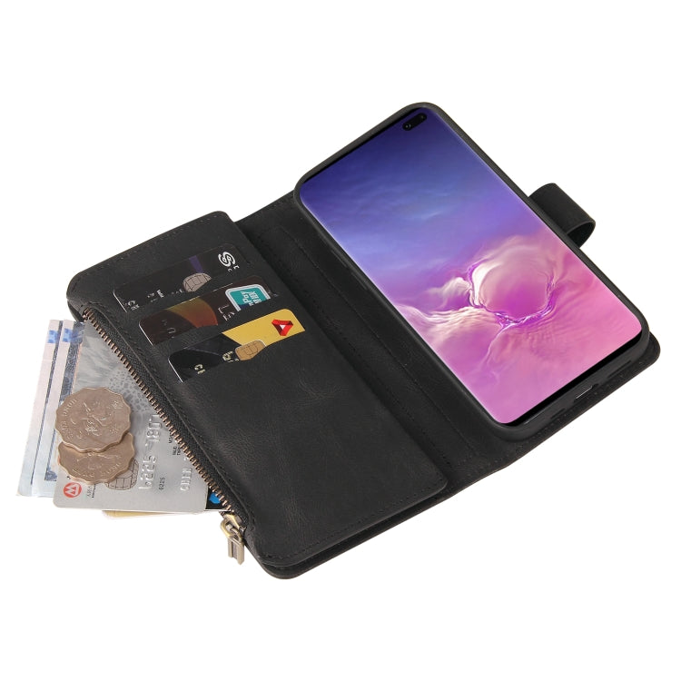 For Samsung Galaxy S10+ Skin Feel PU + TPU Horizontal Flip Leather Case with Holder & 15 Cards Slot & Wallet & Zipper Pocket & Lanyard