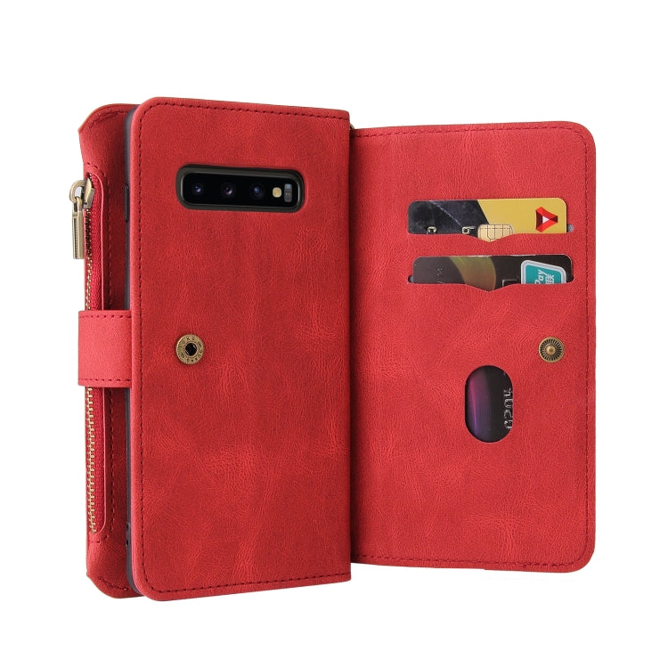 For Samsung Galaxy S10+ Skin Feel PU + TPU Horizontal Flip Leather Case with Holder & 15 Cards Slot & Wallet & Zipper Pocket & Lanyard