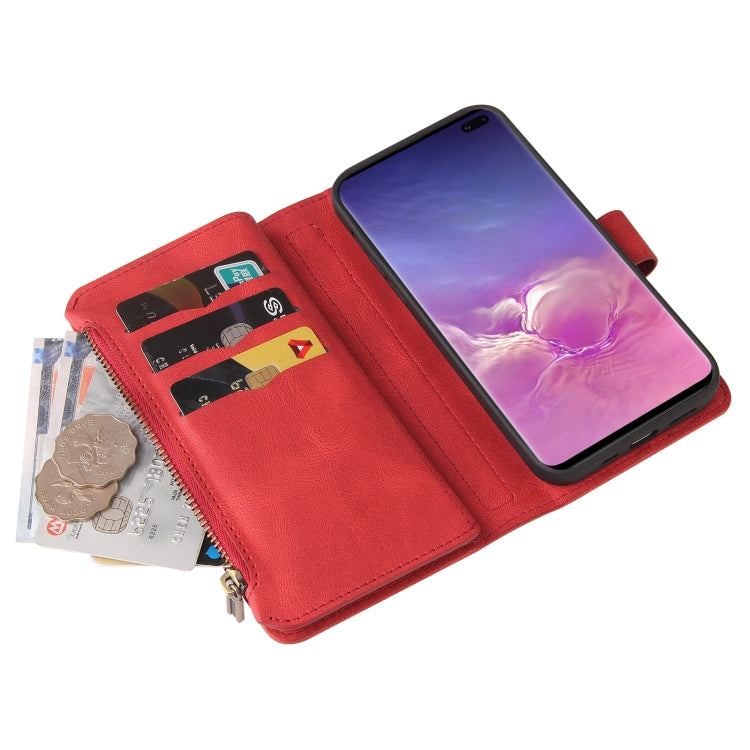 For Samsung Galaxy S10+ Skin Feel PU + TPU Horizontal Flip Leather Case with Holder & 15 Cards Slot & Wallet & Zipper Pocket & Lanyard