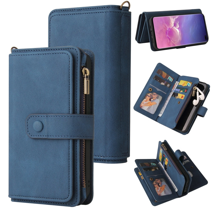 For Samsung Galaxy S10+ Skin Feel PU + TPU Horizontal Flip Leather Case with Holder & 15 Cards Slot & Wallet & Zipper Pocket & Lanyard