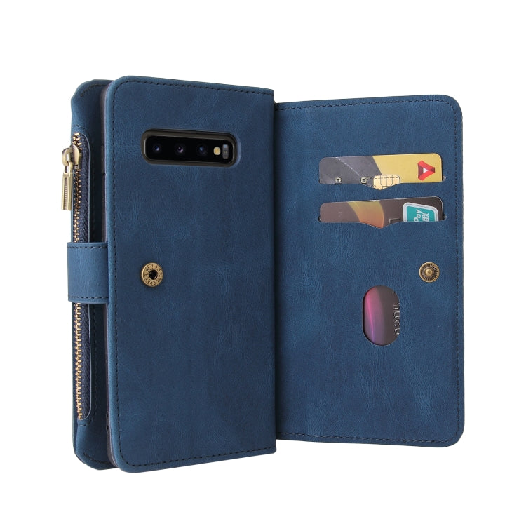 For Samsung Galaxy S10+ Skin Feel PU + TPU Horizontal Flip Leather Case with Holder & 15 Cards Slot & Wallet & Zipper Pocket & Lanyard