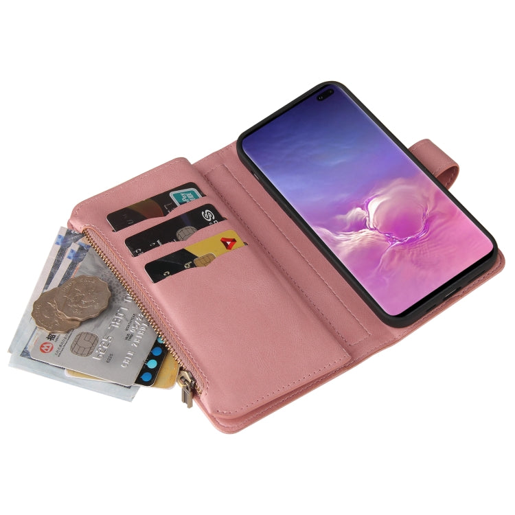 For Samsung Galaxy S10+ Skin Feel PU + TPU Horizontal Flip Leather Case with Holder & 15 Cards Slot & Wallet & Zipper Pocket & Lanyard