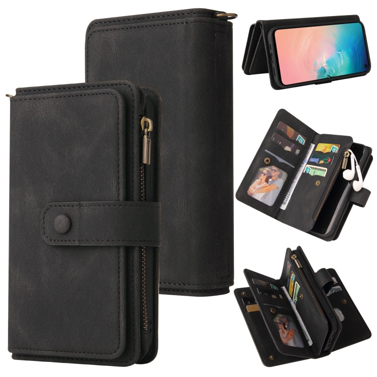 For Samsung Galaxy S10e Skin Feel PU + TPU Horizontal Flip Leather Case with Holder & 15 Cards Slot & Wallet & Zipper Pocket & Lanyard