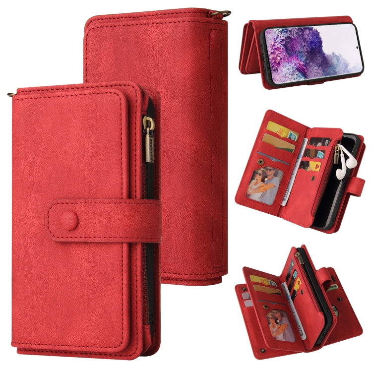 For Samsung Galaxy S20 Skin Feel PU + TPU Horizontal Flip Leather Case with Holder & 15 Cards Slot & Wallet & Zipper Pocket & Lanyard