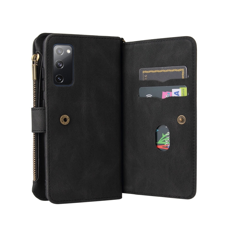For Samsung Galaxy S20 FE Skin Feel PU + TPU Horizontal Flip Leather Case with Holder & 15 Cards Slot & Wallet & Zipper Pocket & Lanyard