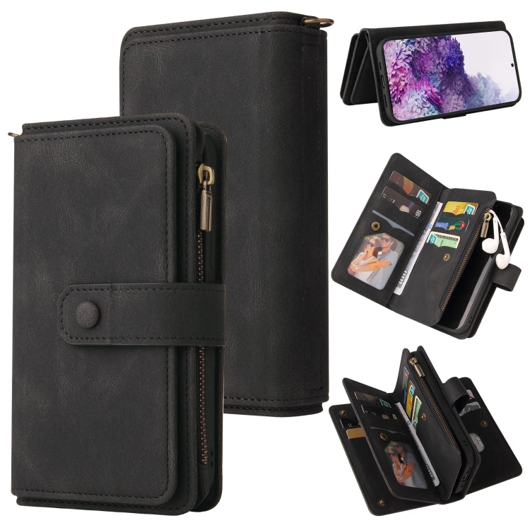 For Samsung Galaxy S20+ Skin Feel PU + TPU Horizontal Flip Leather Case with Holder & 15 Cards Slot & Wallet & Zipper Pocket & Lanyard