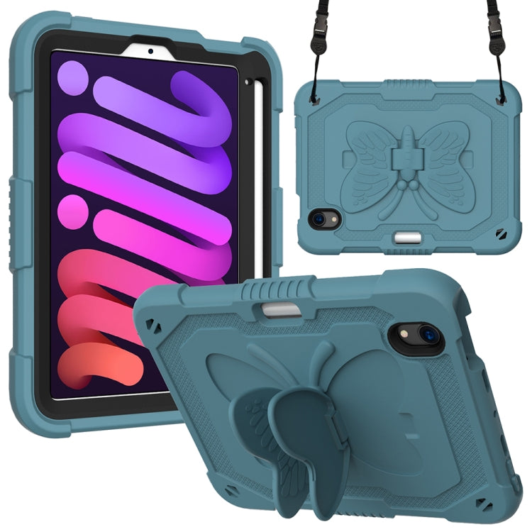 For iPad mini 6 Pure Color PC + Silicone Anti-drop Protective Tablet Case with Butterfly Shape Holder & Pen Slot