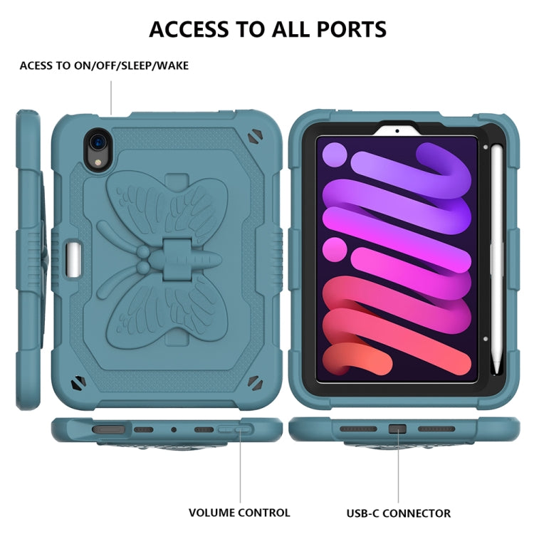 For iPad mini 6 Pure Color PC + Silicone Anti-drop Protective Tablet Case with Butterfly Shape Holder & Pen Slot
