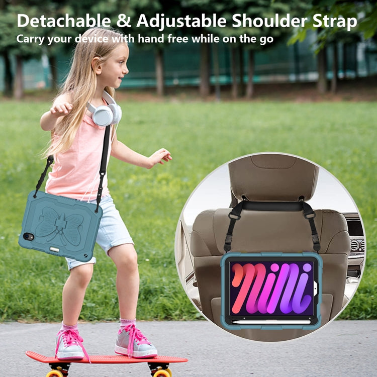 For iPad mini 6 Pure Color PC + Silicone Anti-drop Protective Tablet Case with Butterfly Shape Holder & Pen Slot