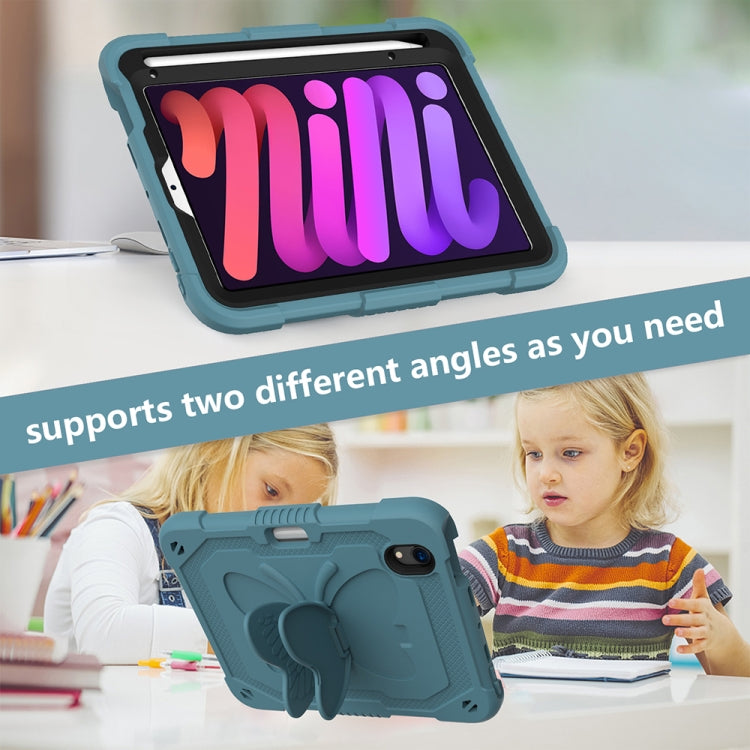 For iPad mini 6 Pure Color PC + Silicone Anti-drop Protective Tablet Case with Butterfly Shape Holder & Pen Slot