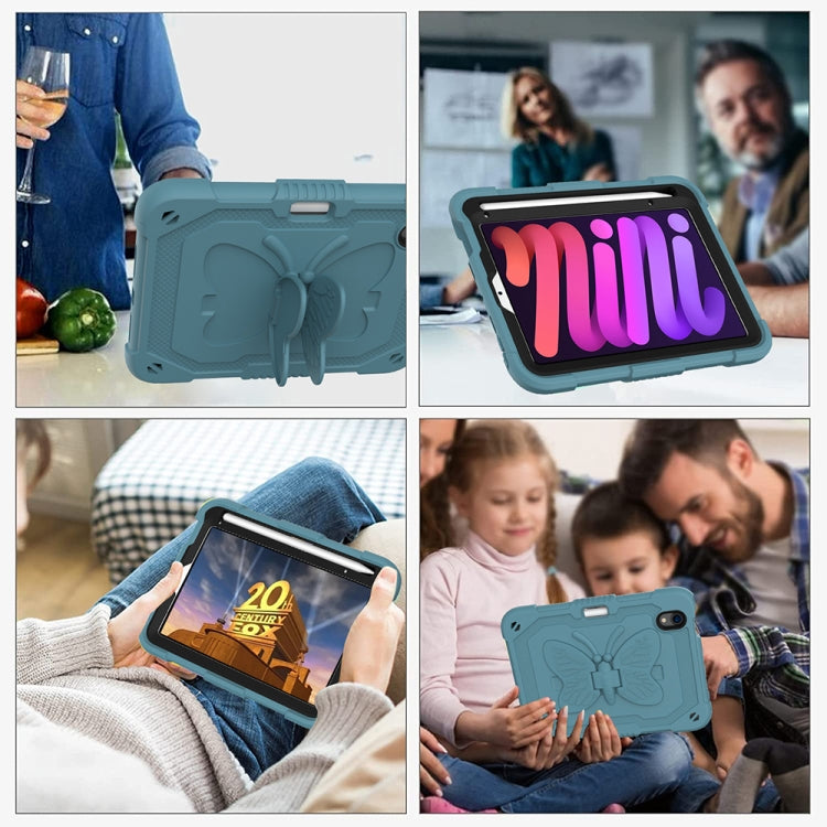 For iPad mini 6 Pure Color PC + Silicone Anti-drop Protective Tablet Case with Butterfly Shape Holder & Pen Slot