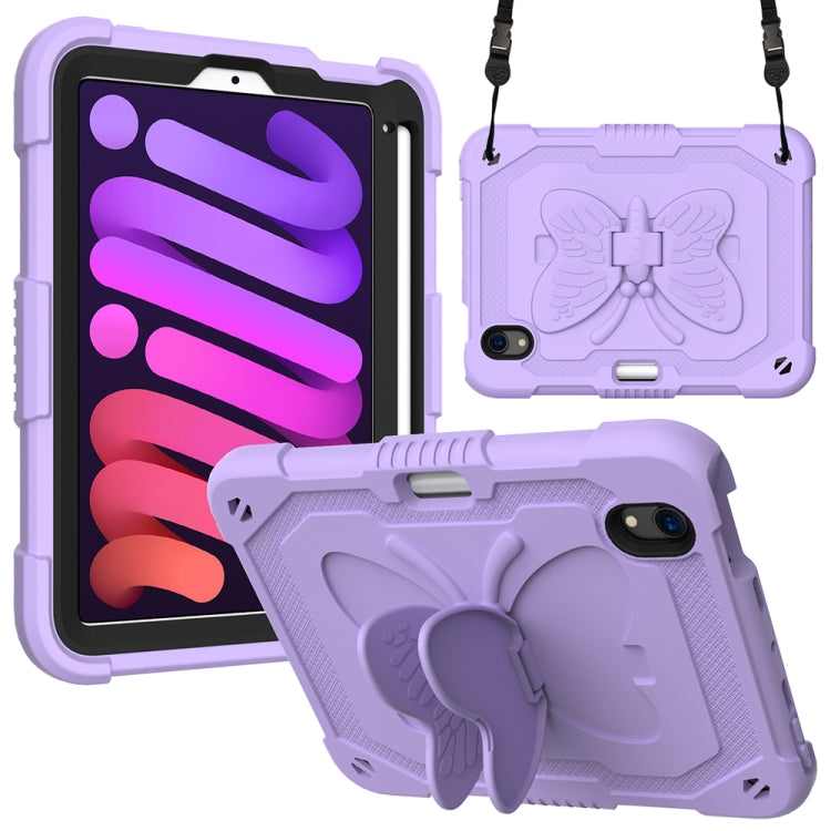 For iPad mini 6 Pure Color PC + Silicone Anti-drop Protective Tablet Case with Butterfly Shape Holder & Pen Slot