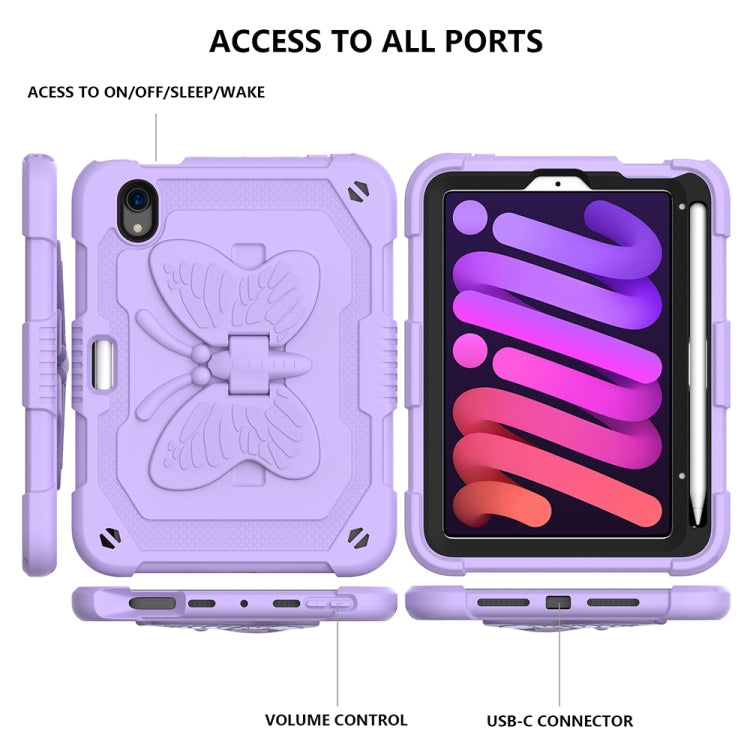 For iPad mini 6 Pure Color PC + Silicone Anti-drop Protective Tablet Case with Butterfly Shape Holder & Pen Slot