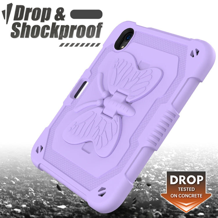 For iPad mini 6 Pure Color PC + Silicone Anti-drop Protective Tablet Case with Butterfly Shape Holder & Pen Slot